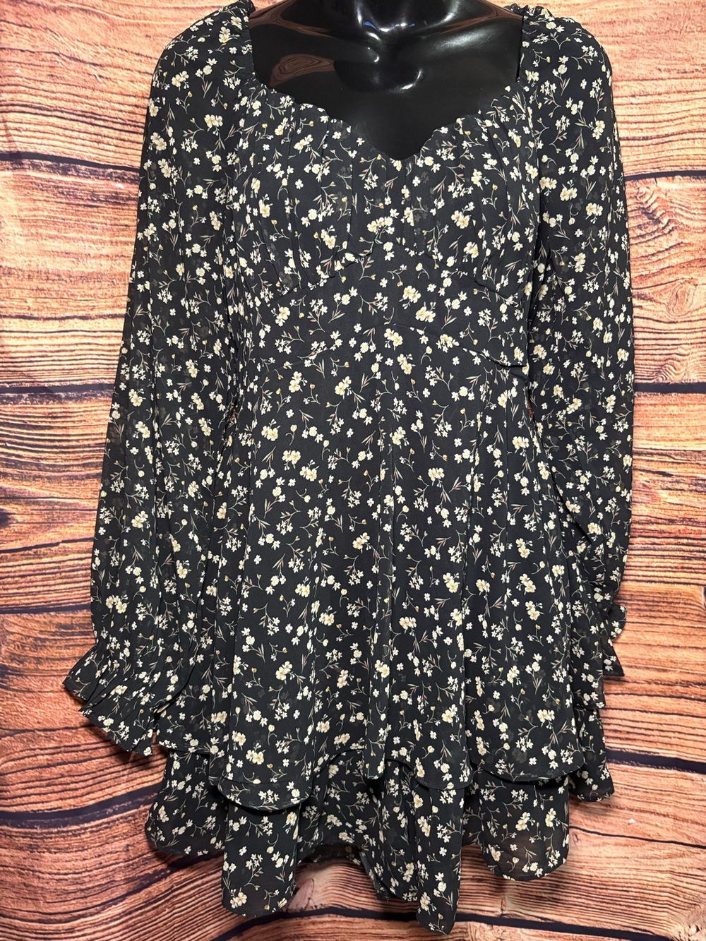 Black Floral Off-Shoulder Mini Dress with Puff Sleeves